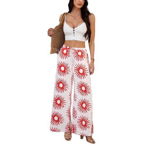Bohemian vacation style cotton printed casual pants