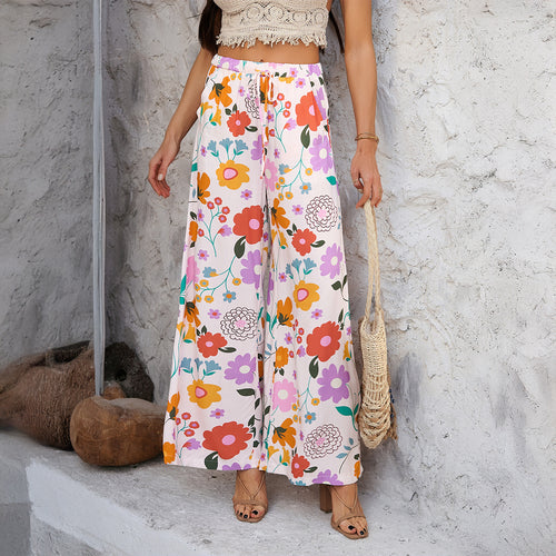 Bohemian vacation style cotton printed casual pants