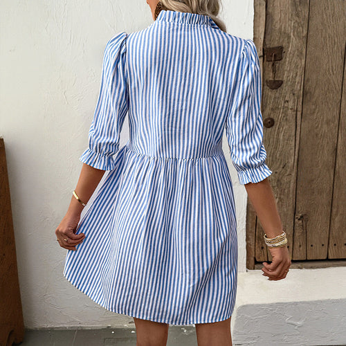 European and American women's vertical striped shirt dress